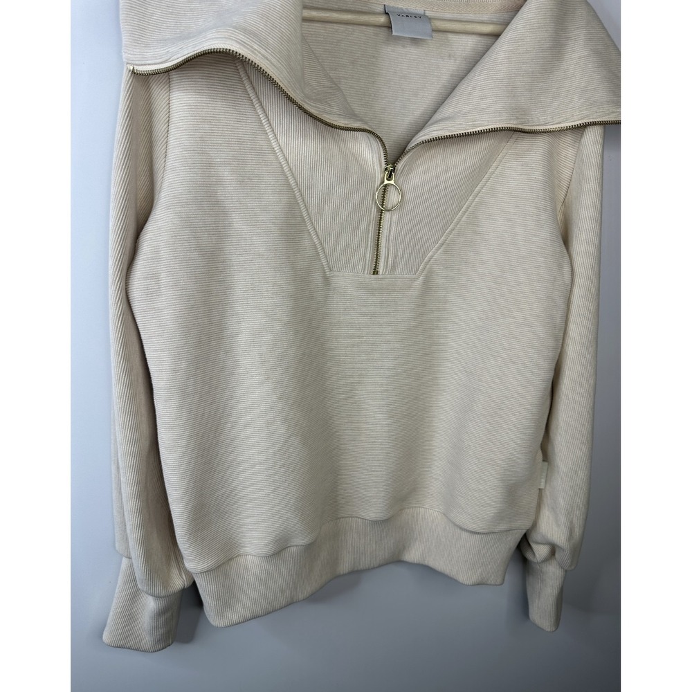 Varley Vine Half Zip Ottoman Ribbed Knit Pullover Beige Top Women's Oversized XS - Picture 7 of 13